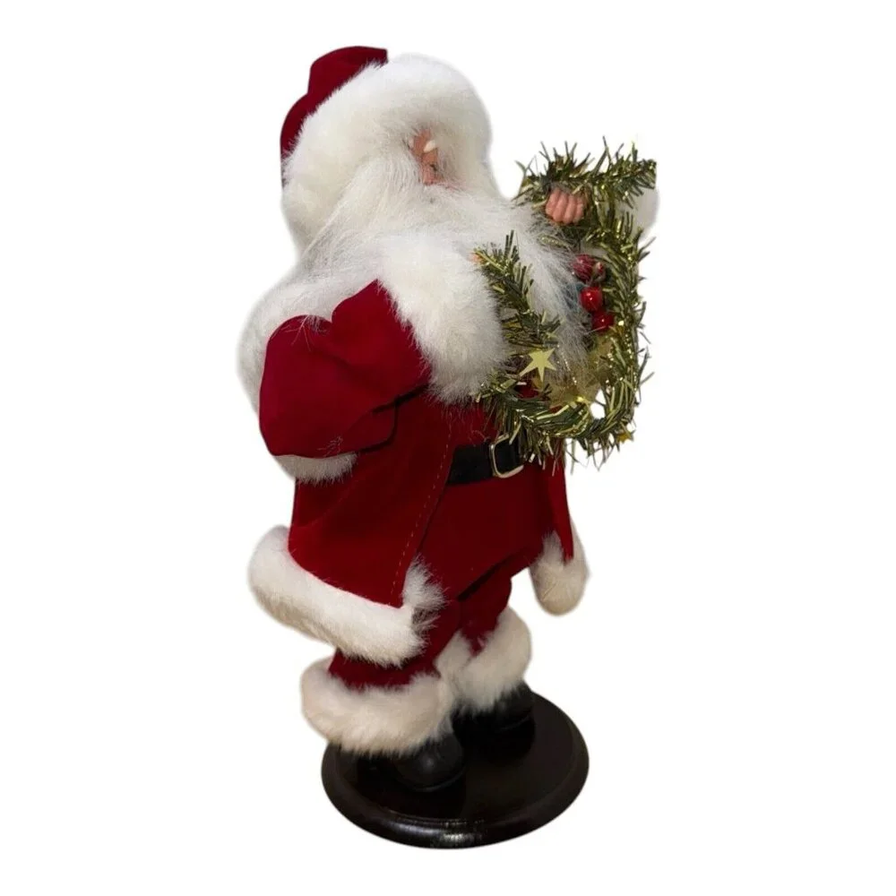 Vintage Christmas Holiday Santa w/tinsel on stand Garland Holly Berries